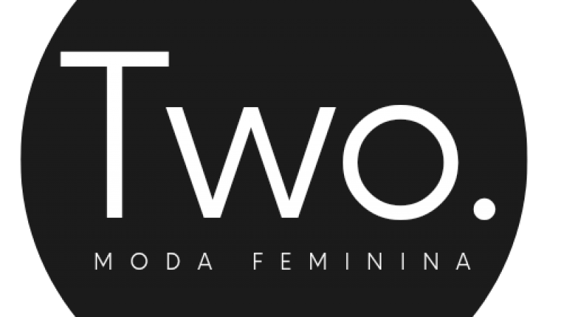 logotipo da empresa, uma espera circular preta preenche um quadrado branco escrito em branco TWO. moda feminina